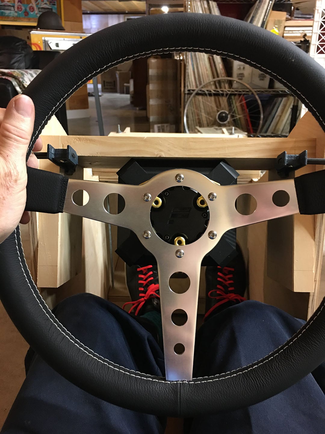 Wheel and pedal view from front